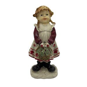 Vintage Hand-Painted Girl Figurine With Basket In Winter Dress